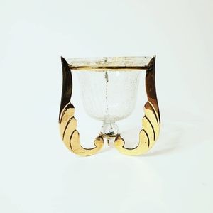 ♡Sold♡ Vintage Crackle Glass Dish on a Brass Stand